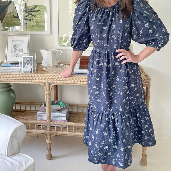 Summersalt Midi Cotton Poplin Tiered Dress in Midnight Cottage Floral Fall - Picture 2 of 12
